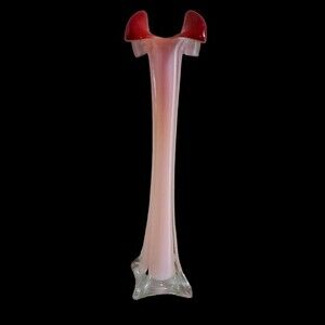 Vintage Red Orange Blown Art Glass Murano Style Vase 12" w/ Square Bottom